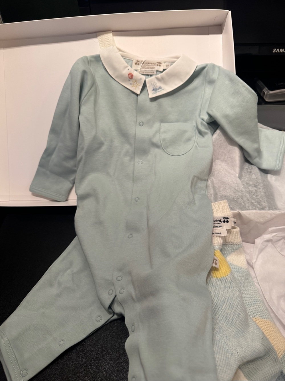 Bonpoint Light Mint Long-Sleeve One-Piece with Peter Pan Collar